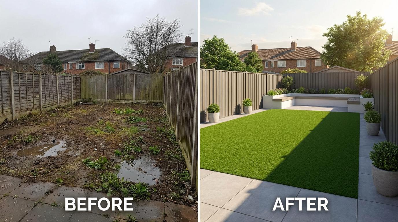 Before and after turf installation